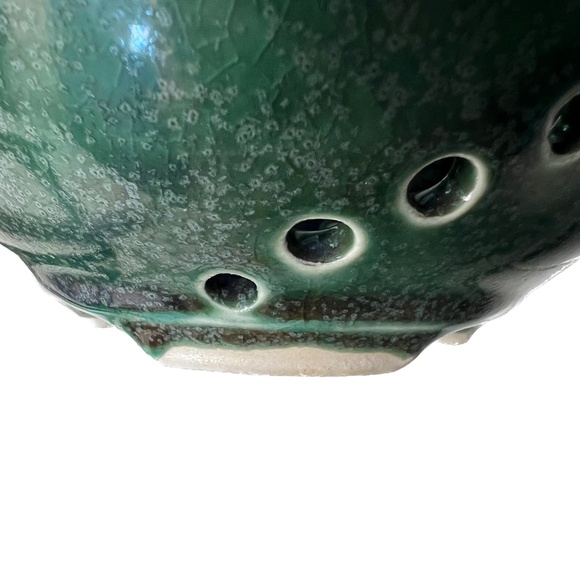 Studio Art Pottery Colander Strainer Fruit Bowl Ceramic Green Blue Hand Made - Picture 5 of 8